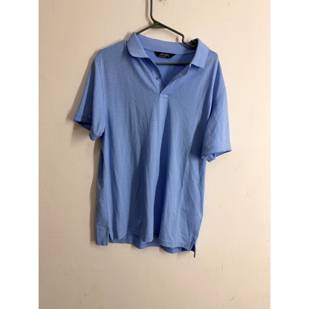 Members Mark Mens Stretch Pique Polo Shirt Light Blue Short Sleeve Size M